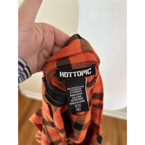 Hot Topic Bib Overall Dress Grunge Sz M Orange Plaid Mini Academia Cosplay Anime - Picture 2 of 4
